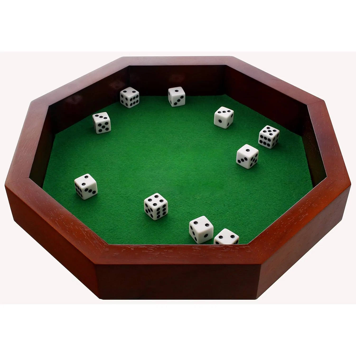 11.75 Inch Octagonal Wooden Dice Tray Dice Included