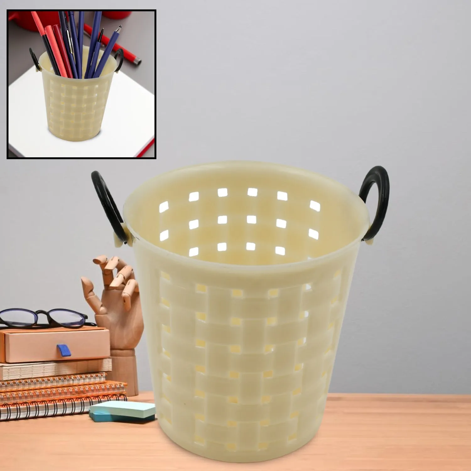 17557 Multifunctional Plastic Round Multi-Purpose Toothpaste Stationary Pen Pencil Holder, Mini Desk Office Desktop Stationery Organizer Bathroom Shelves for Adults  (1 Pc)