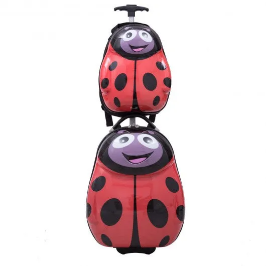 2 pcs Beetle Shaped Kids School Luggage Suitcase & Backpack