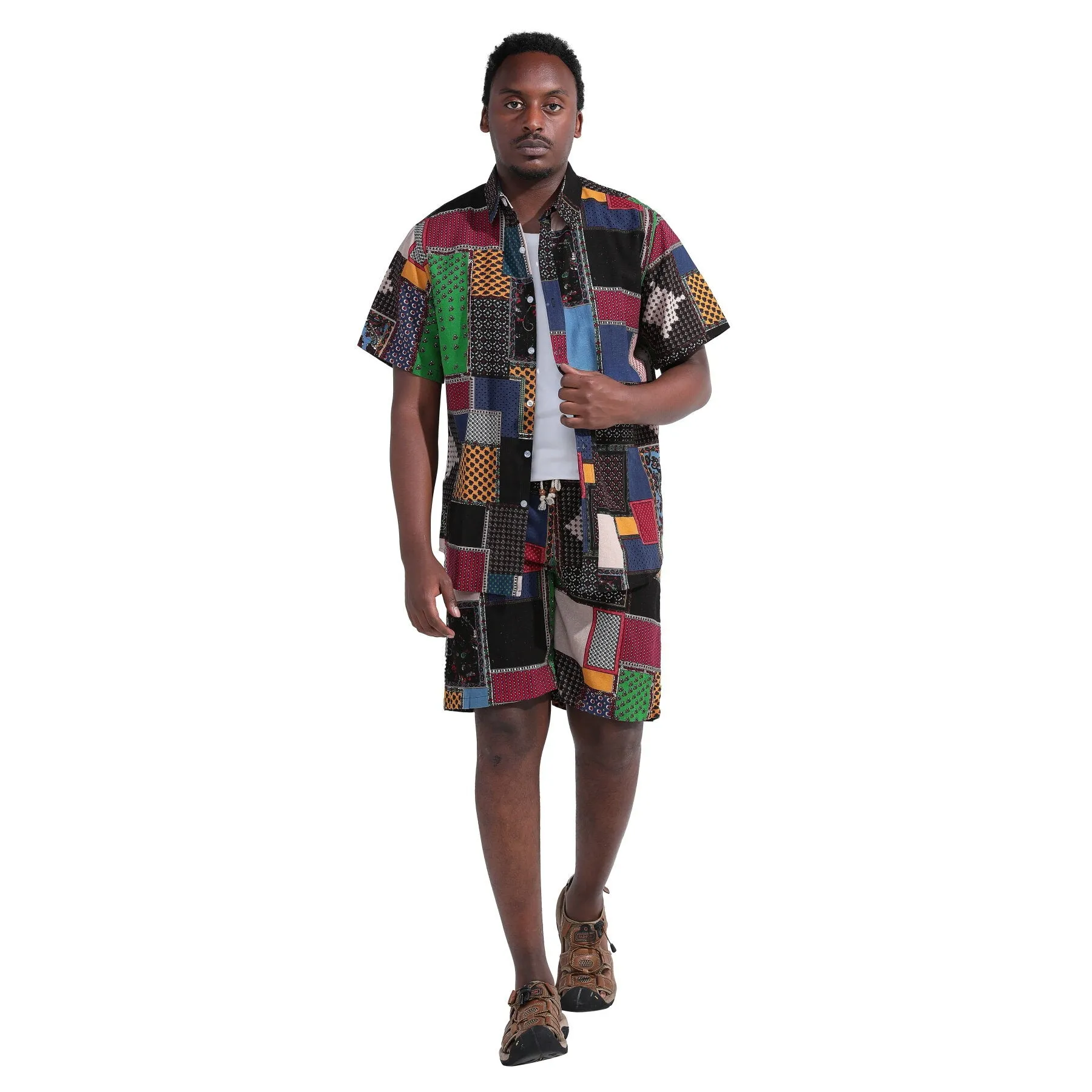 2-Piece Multi-colored Square Hawaii Summer Suit