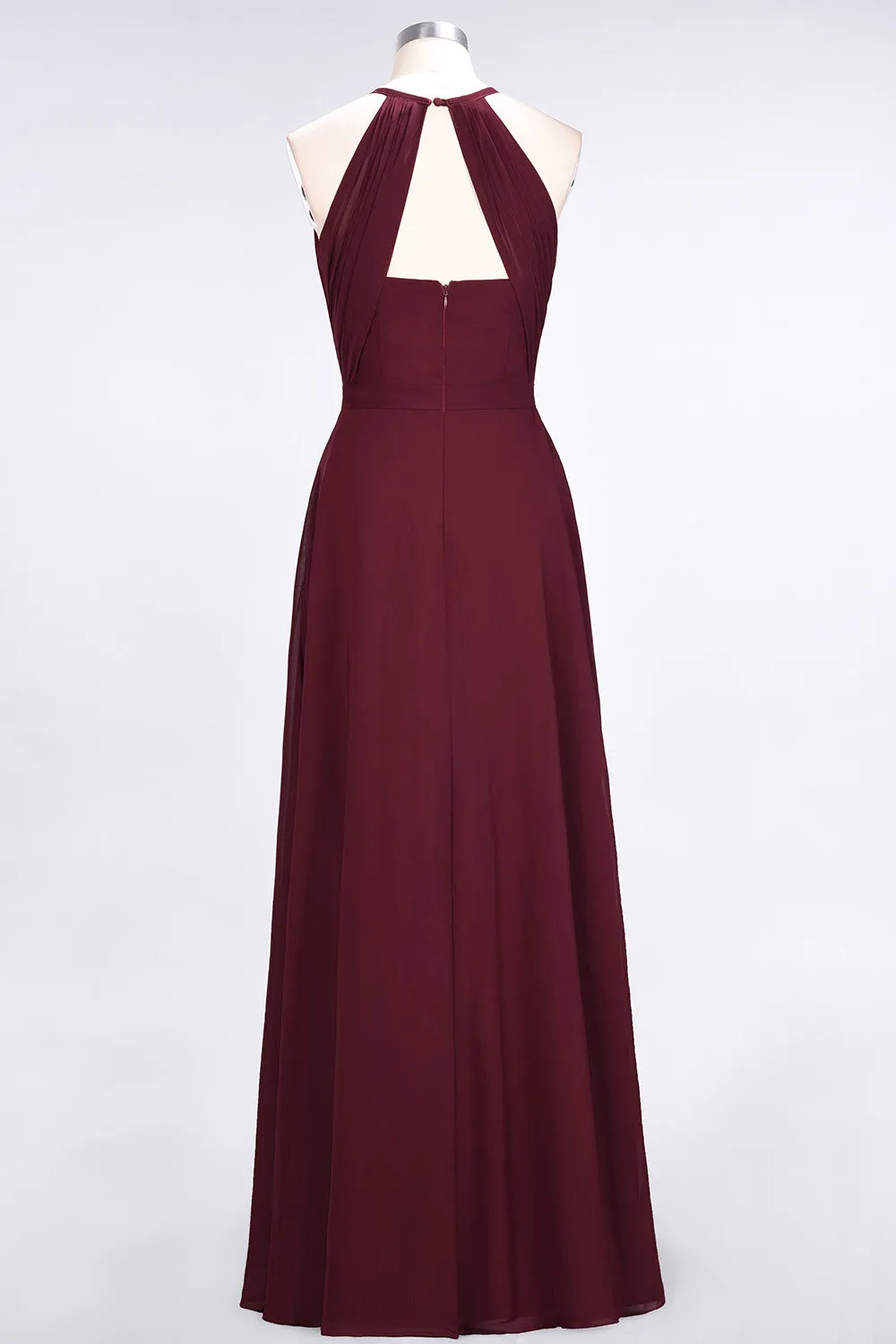 A-Line Chiffon Jewel Sleeveless Long Bridesmaid Dress with Ruffles