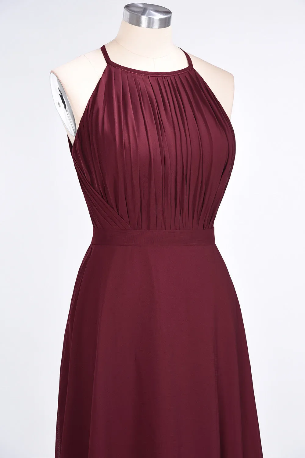 A-Line Chiffon Jewel Sleeveless Long Bridesmaid Dress with Ruffles