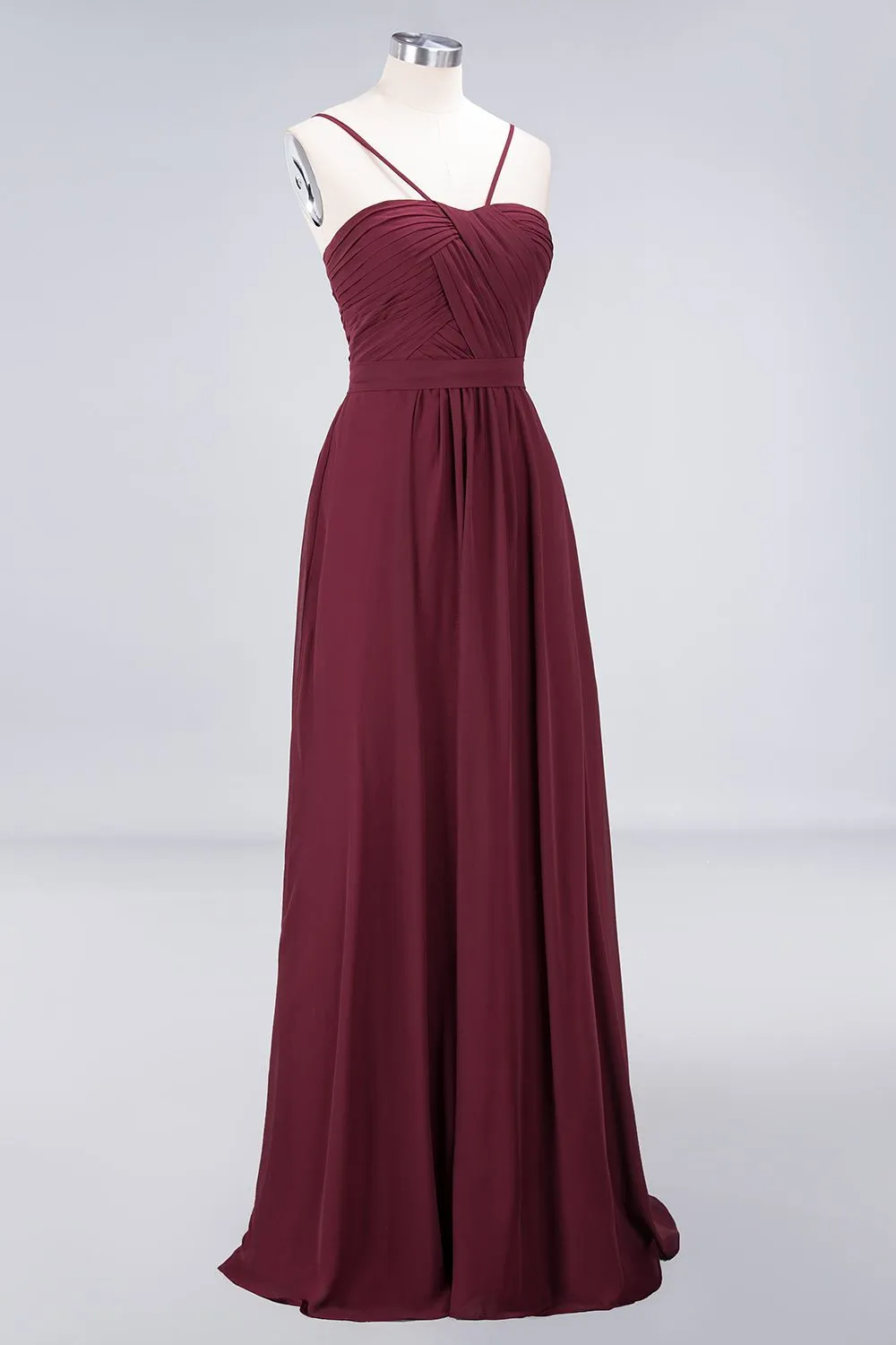 A-Line Chiffon Sweetheart Backless Long Bridesmaid Dress with Ruffles