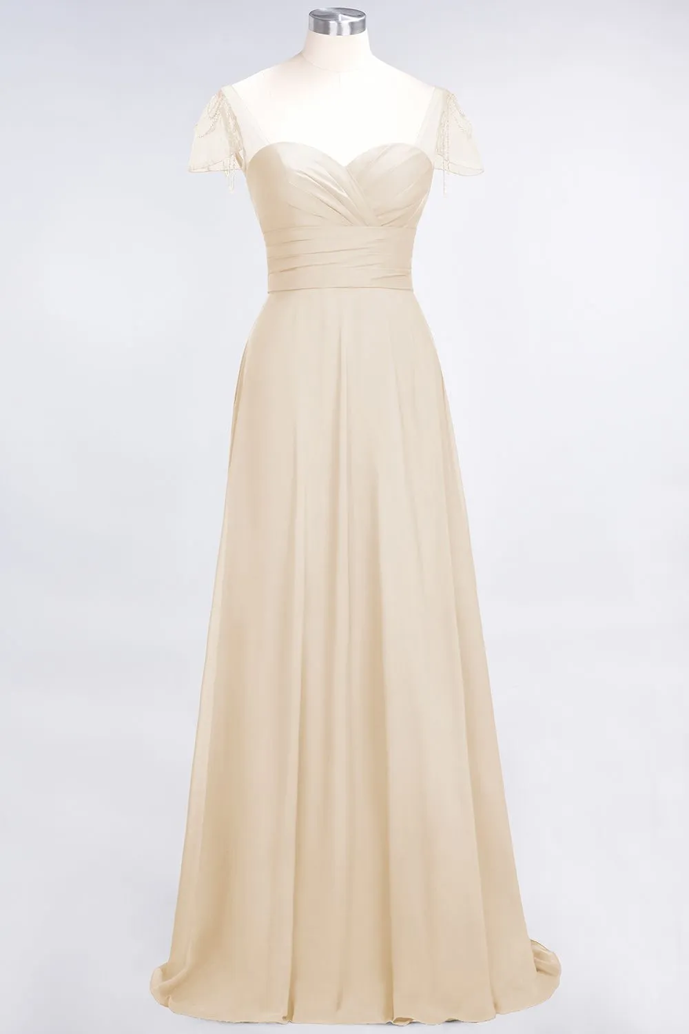 A-Line Chiffon Sweetheart Ruffle Long Bridesmaid Dress with Beadings