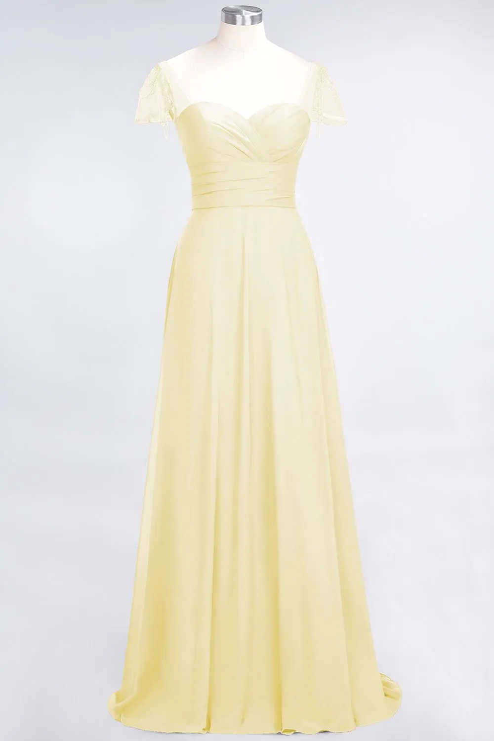 A-Line Chiffon Sweetheart Ruffle Long Bridesmaid Dress with Beadings