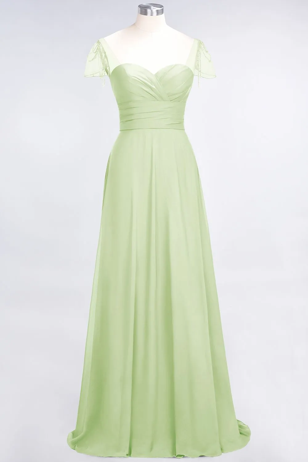 A-Line Chiffon Sweetheart Ruffle Long Bridesmaid Dress with Beadings