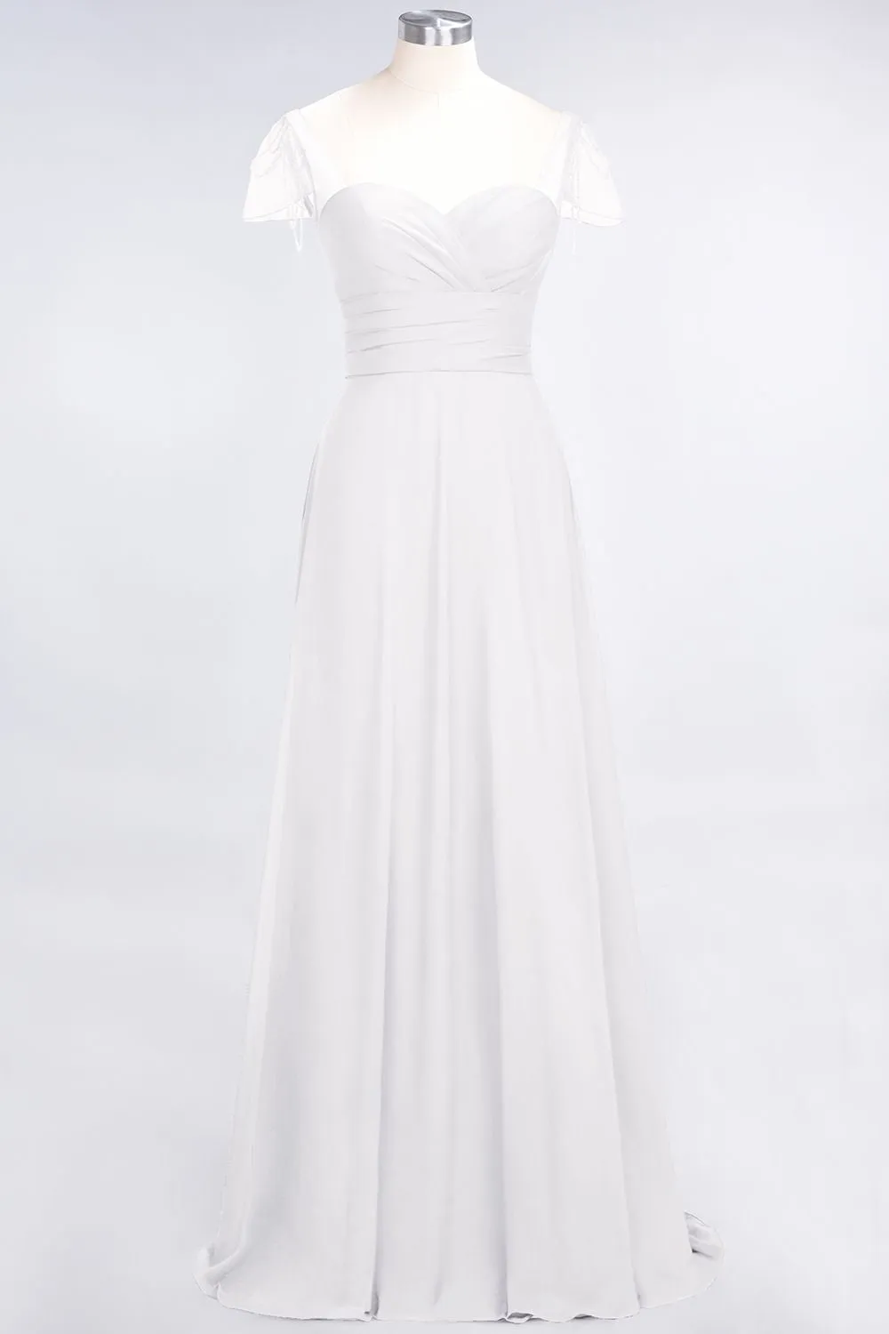 A-Line Chiffon Sweetheart Ruffle Long Bridesmaid Dress with Beadings