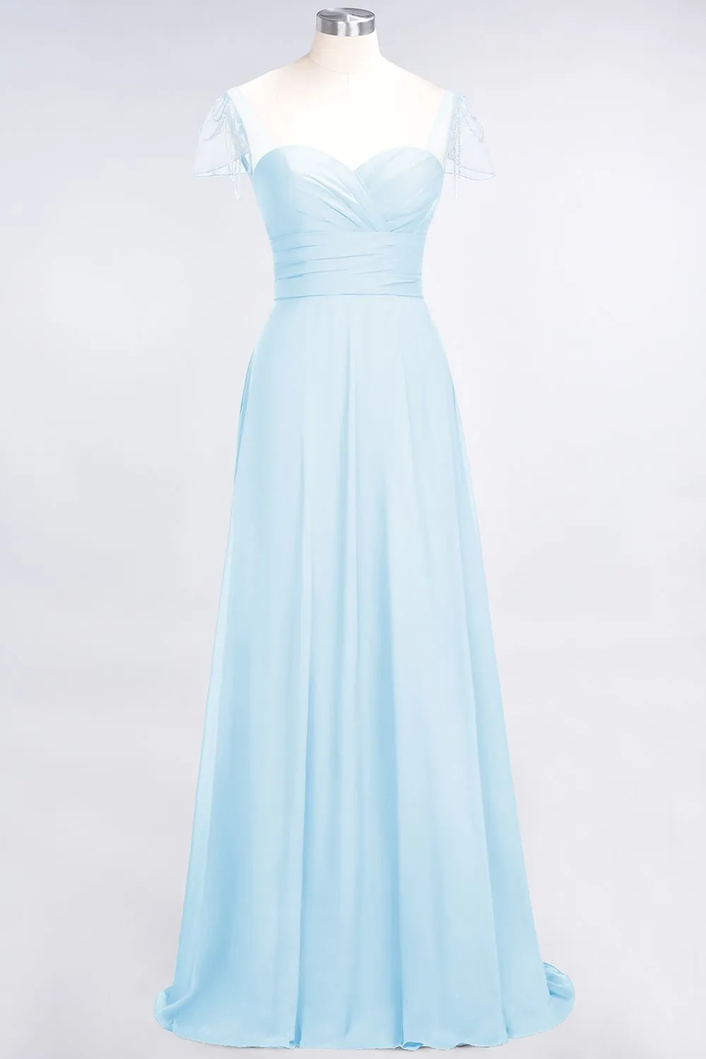 A-Line Chiffon Sweetheart Ruffle Long Bridesmaid Dress with Beadings