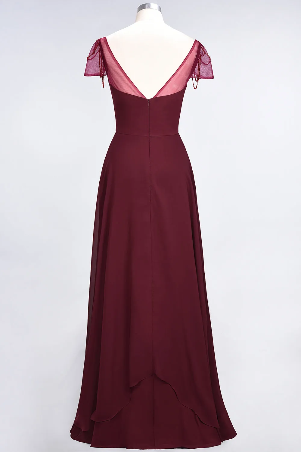 A-Line Chiffon Sweetheart Ruffle Long Bridesmaid Dress with Beadings