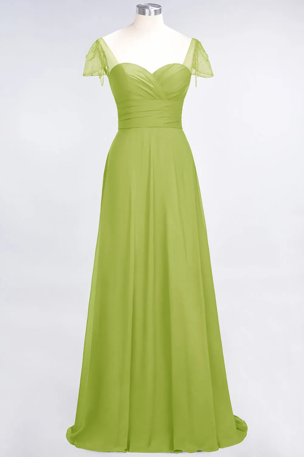 A-Line Chiffon Sweetheart Ruffle Long Bridesmaid Dress with Beadings