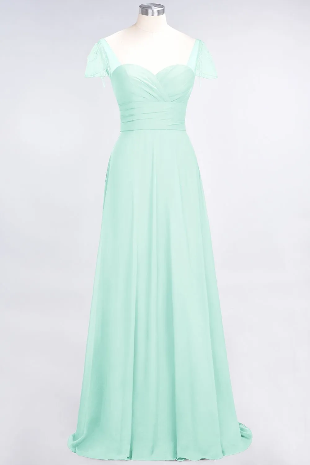 A-Line Chiffon Sweetheart Ruffle Long Bridesmaid Dress with Beadings