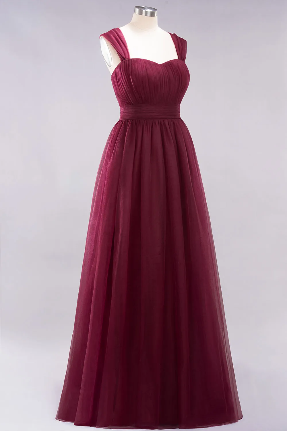 A-Line Chiffon Sweetheart Straps Sleeves Long Bridesmaid Dresses with Ruffles