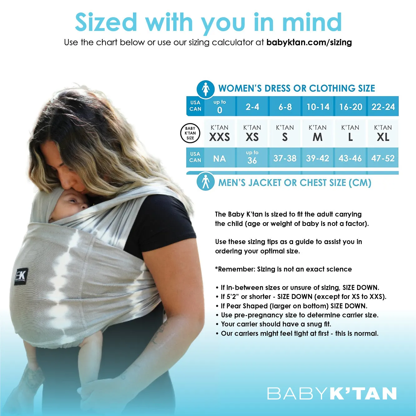 Baby K'tan Active Oasis Baby Carrier - Blue/Turquoise - M