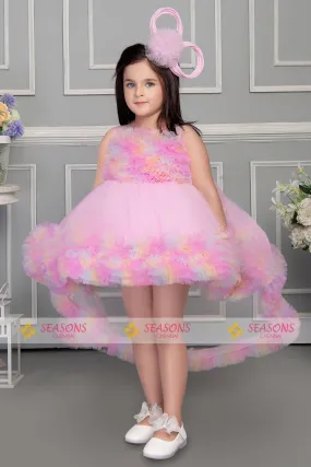 Baby Pink Glitter work Short Frock for Girls