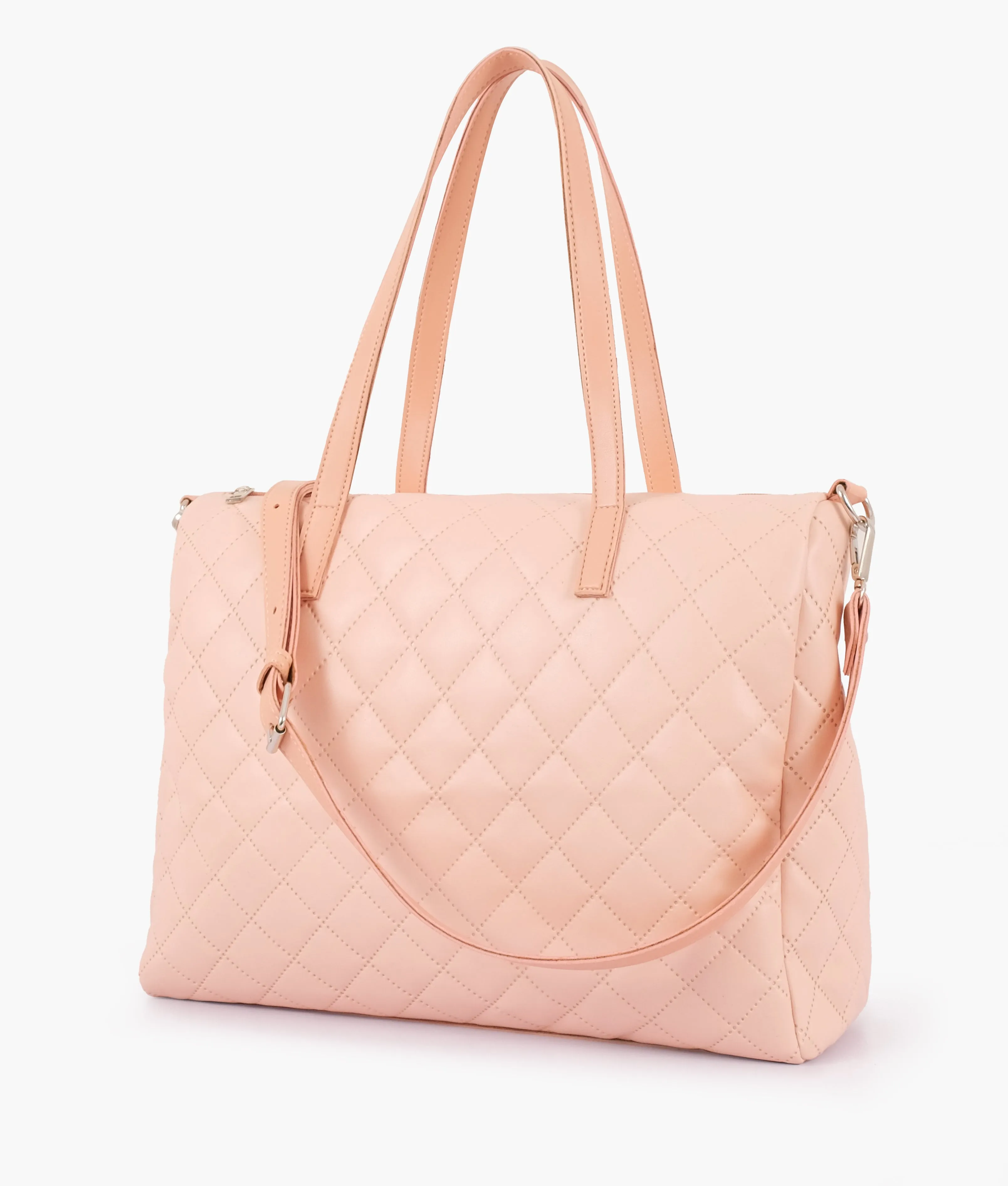 Baby pink quilted carryall tote bag