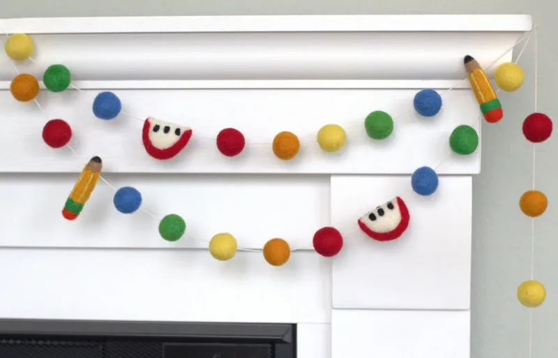 Back to School Apple & Pencil Garland- Primary Colors