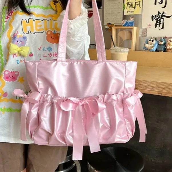 Ballet-Style Bow Large-Capacity Tote Bag - Versatile Handbag