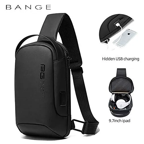 BANGE Unisex Polyester Travel Crossbody Sling Bag Chest Pack with USB Charging (Camouflage 1)