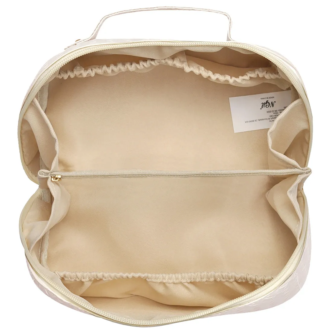 Basket Weave Cream NGIL Medium Faux Leather Expandable Travel Toiletry