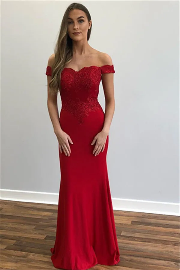 Beautiful Long Mermaid Off-the-shoulder Appliques Lace Prom Dress