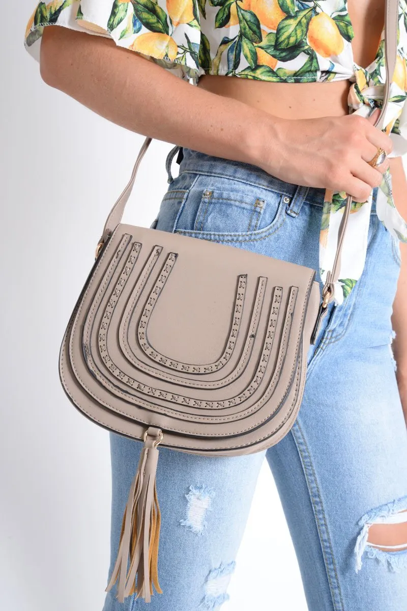 Beige Tassel Cross Body Saddle Bag - Jilly