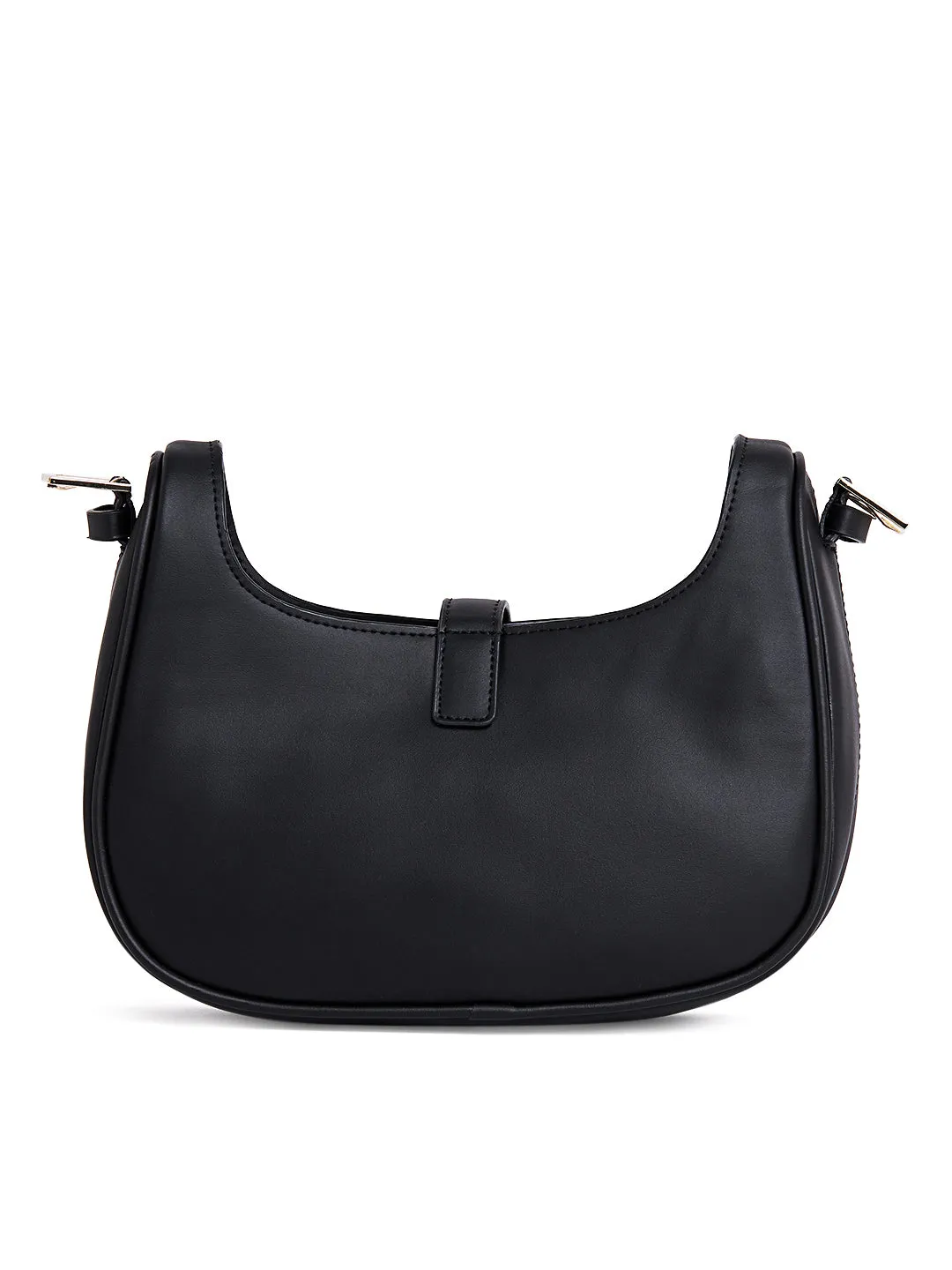 Berrylush Women Solid Black Smart Casual PU Tasselled Regular Shoulder Bag