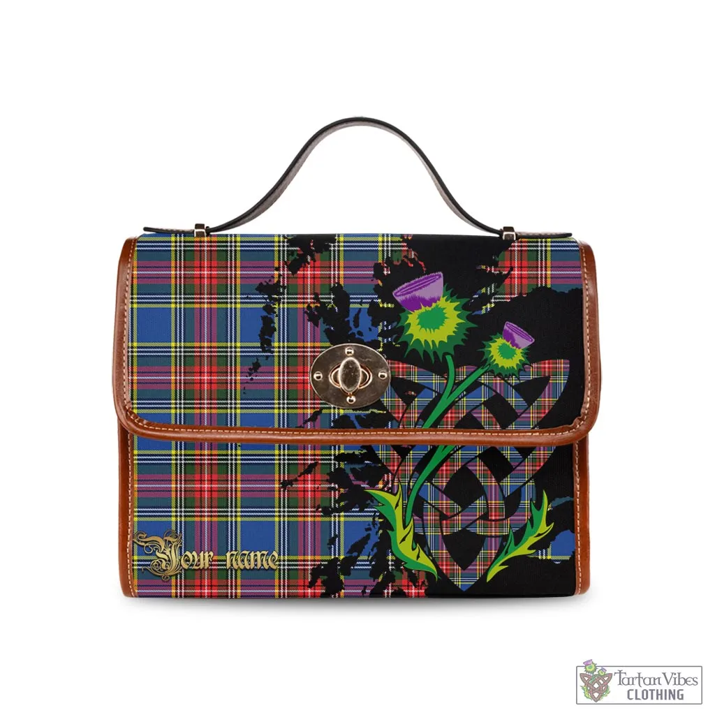 Bethune Tartan Waterproof Canvas Bag with Scotland Map and Thistle Celtic Accents