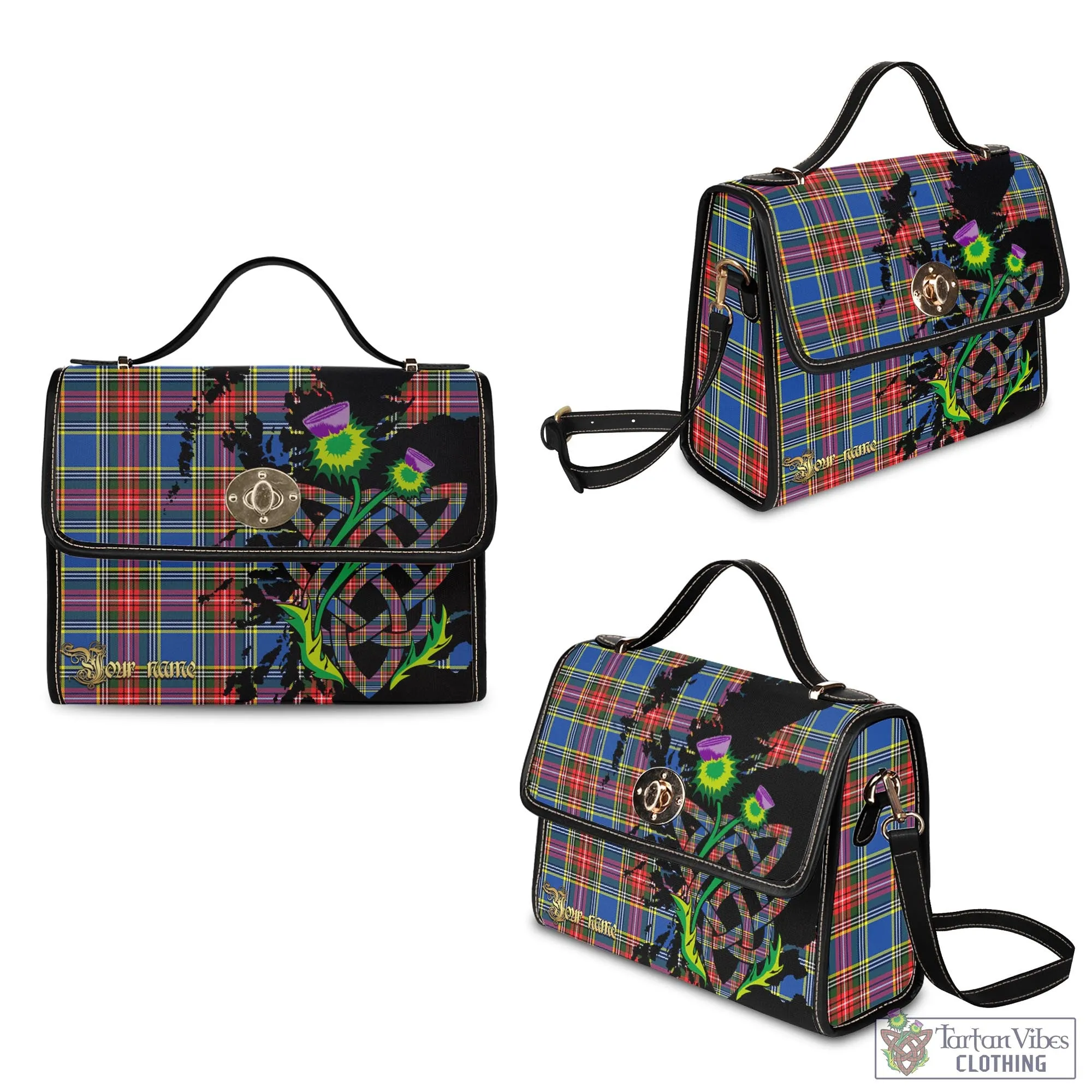 Bethune Tartan Waterproof Canvas Bag with Scotland Map and Thistle Celtic Accents