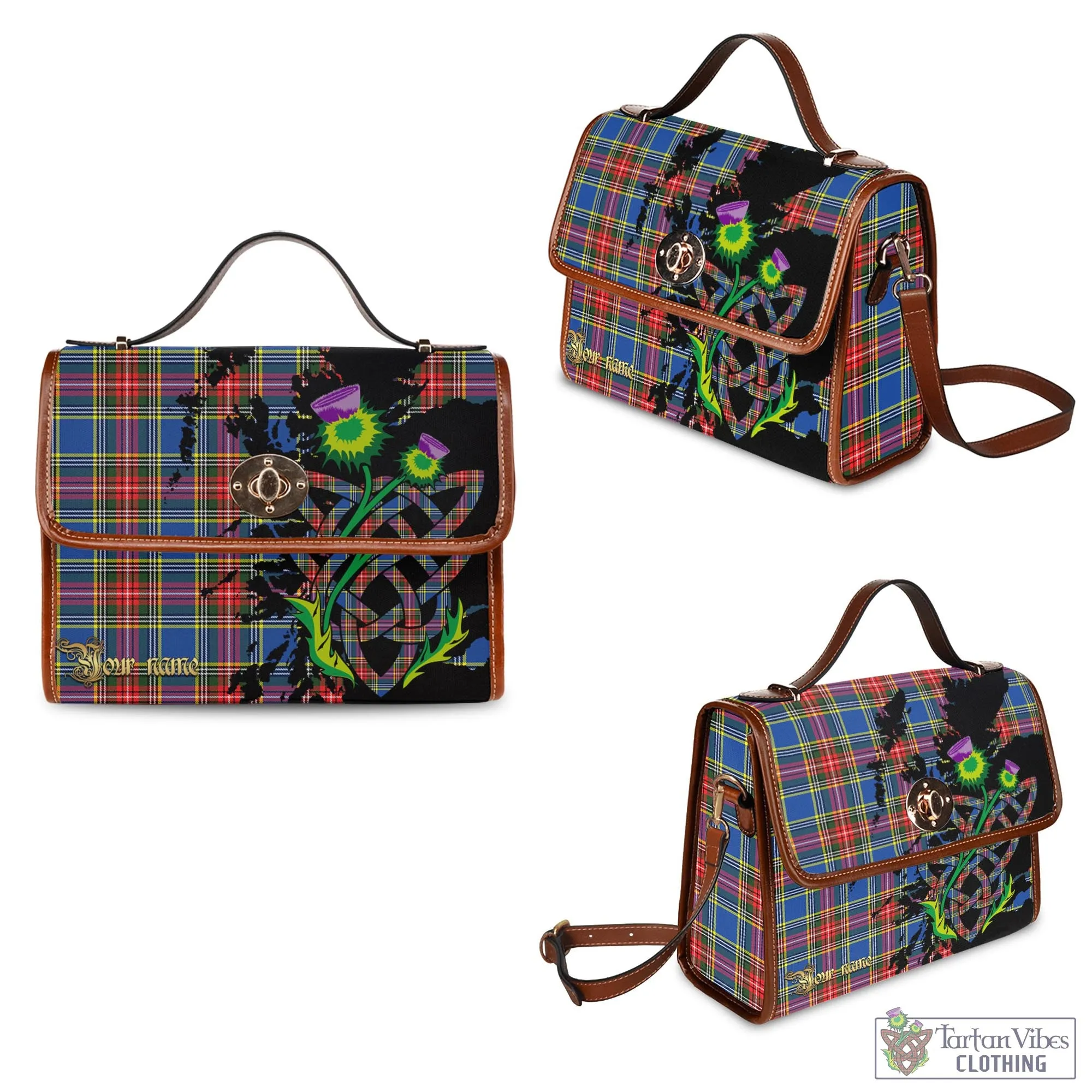 Bethune Tartan Waterproof Canvas Bag with Scotland Map and Thistle Celtic Accents