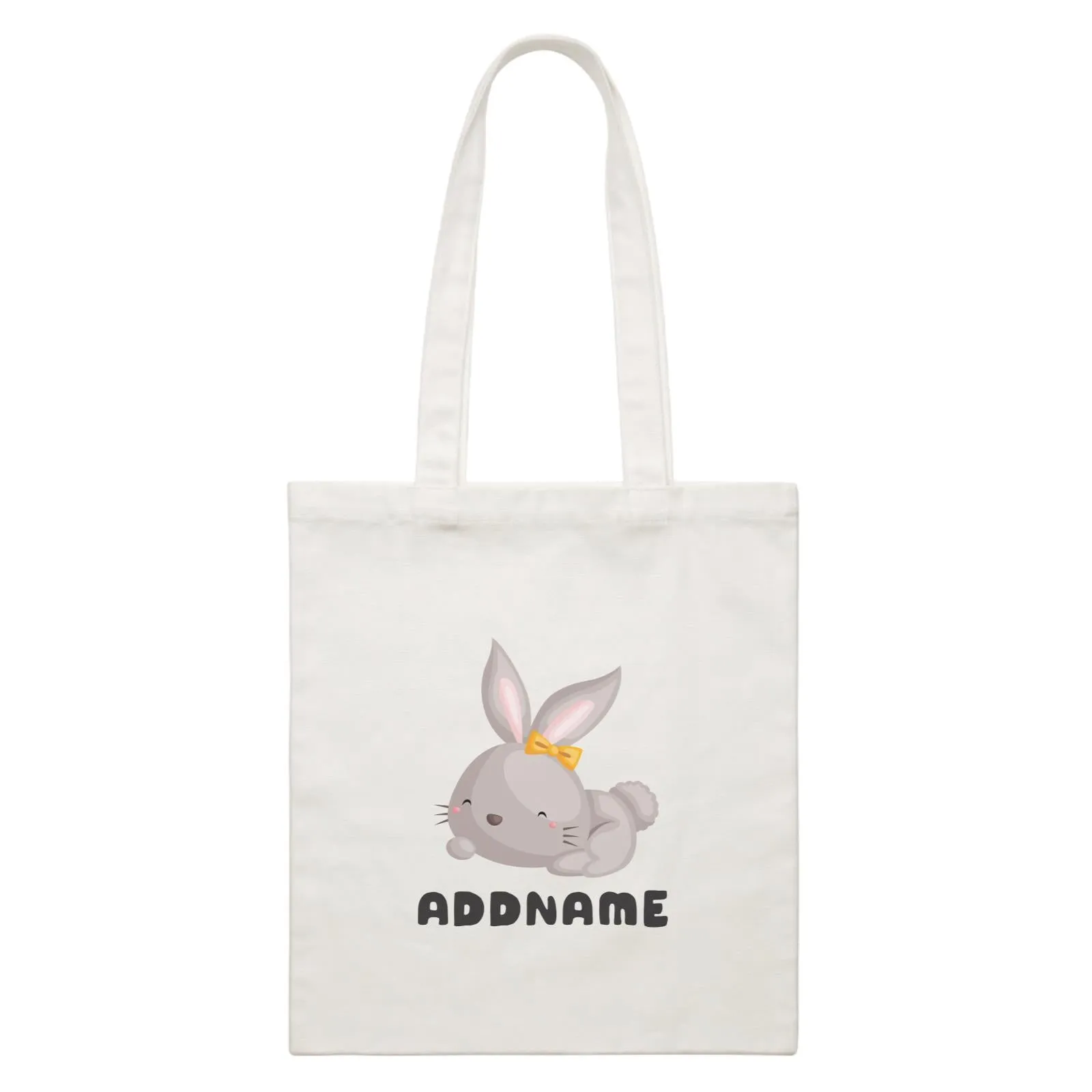 Birthday Friendly Animals Happy Rabbit Wearing Ribbon Addname White Canvas Bag