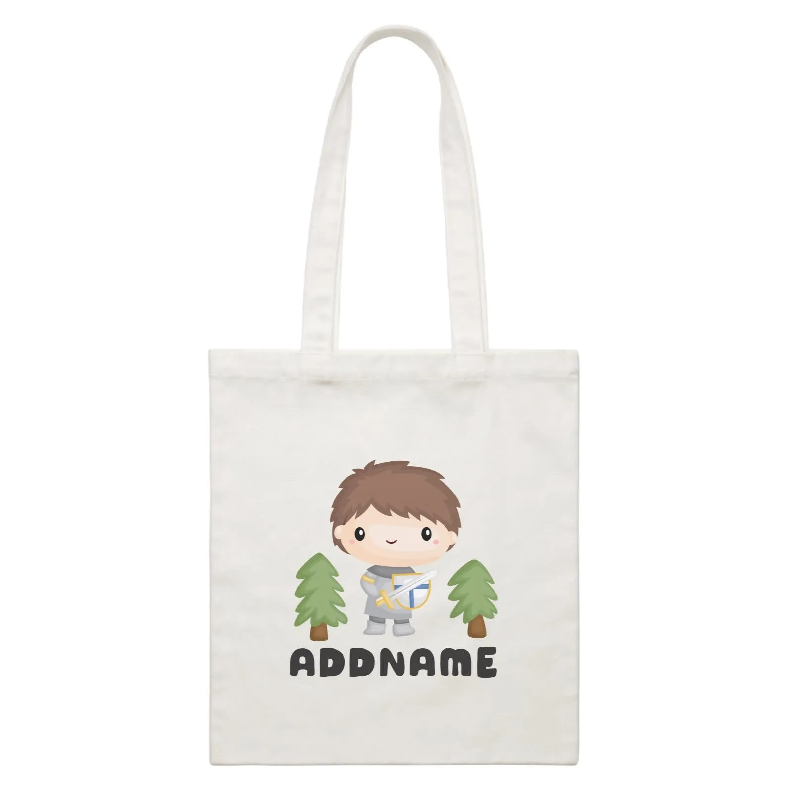 Birthday Royal Knight Boy Holding Sheild And Sword Addname White Canvas Bag