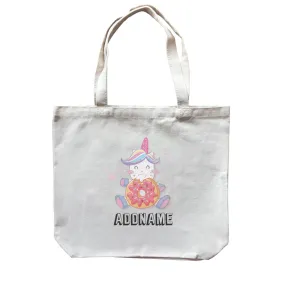 Birthday Unicorn Happy Eating Donut Addname Canvas Bag