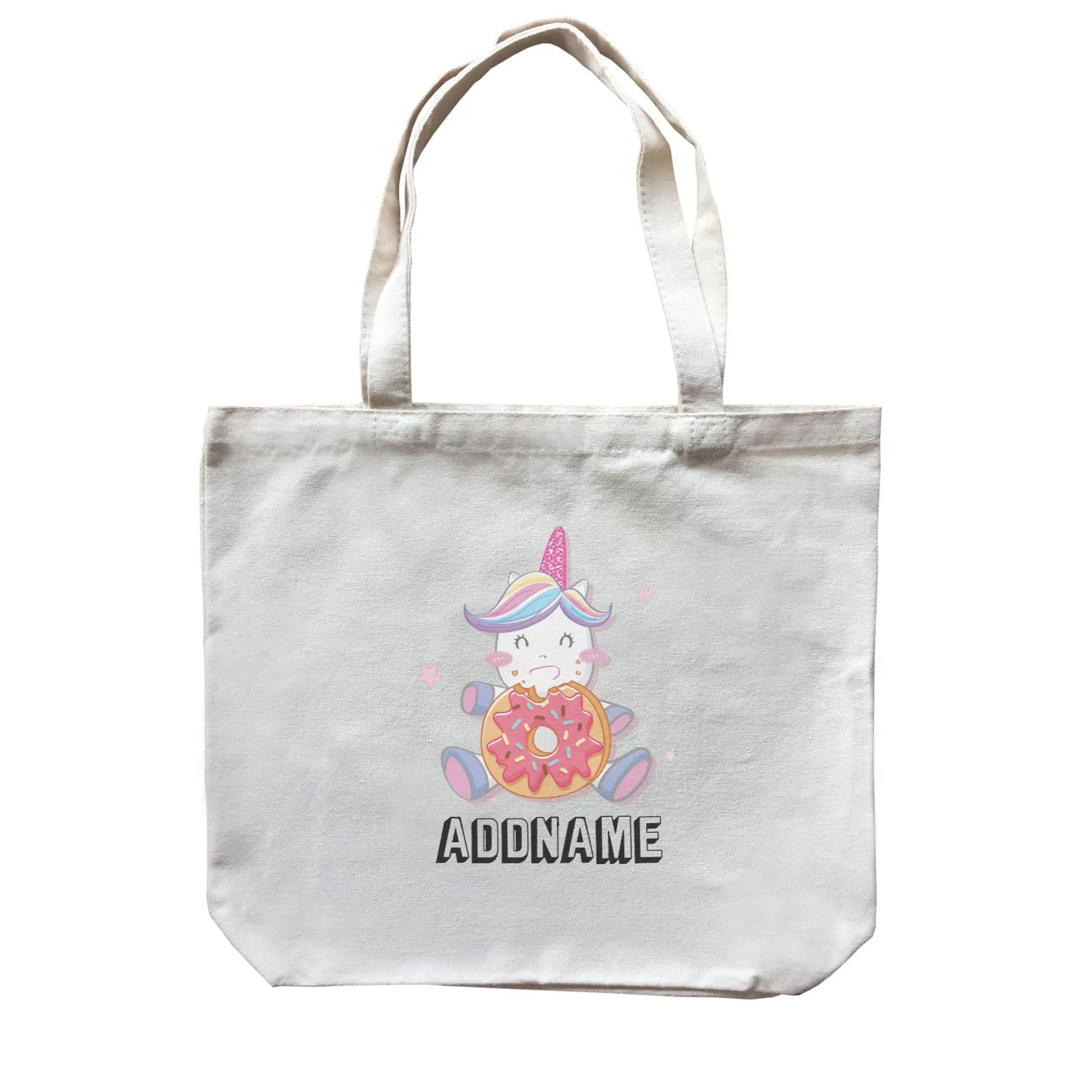 Birthday Unicorn Happy Eating Donut Addname Canvas Bag