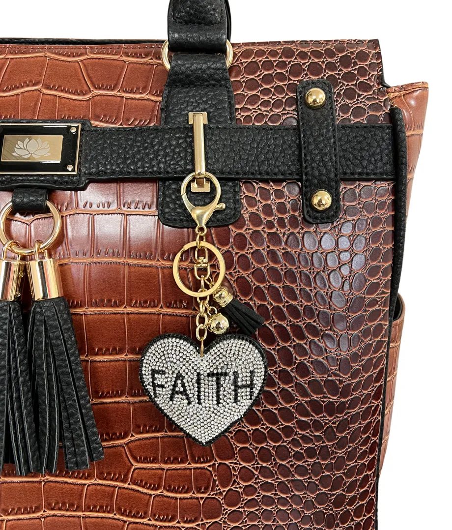 Black Felt Heart "Faith" Bag Charm