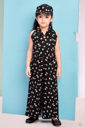 Black Floral Print Palazzo Jumpsuit for Girls