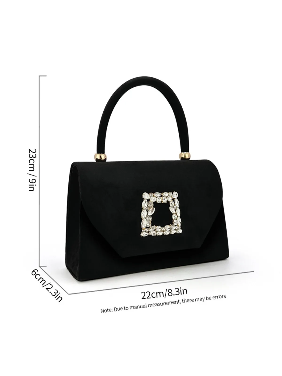 Black Top Handle Rhinestones Envelope Clutch Bag