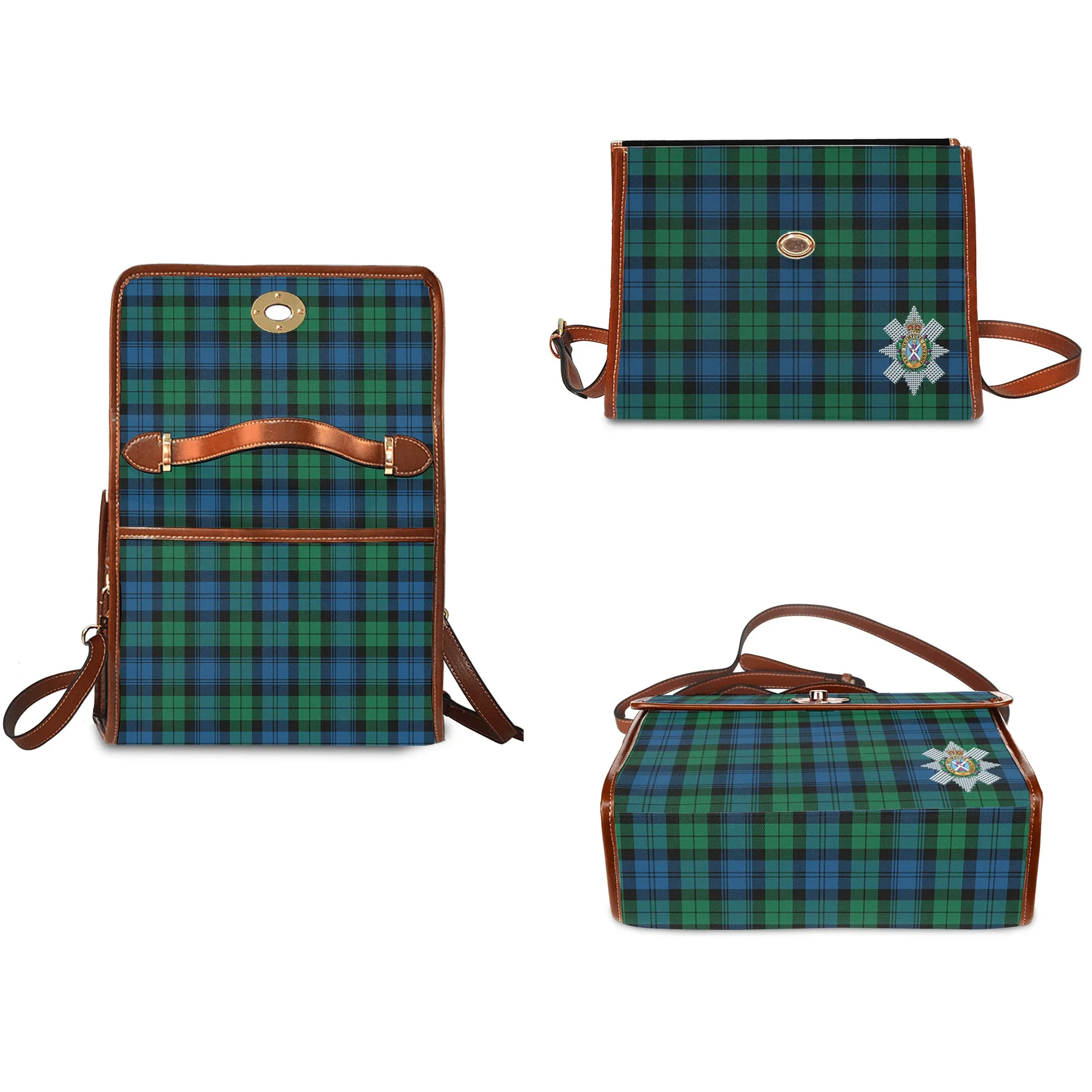 Black Watch Ancient Tartan Waterproof Canvas Bag with Family Crest