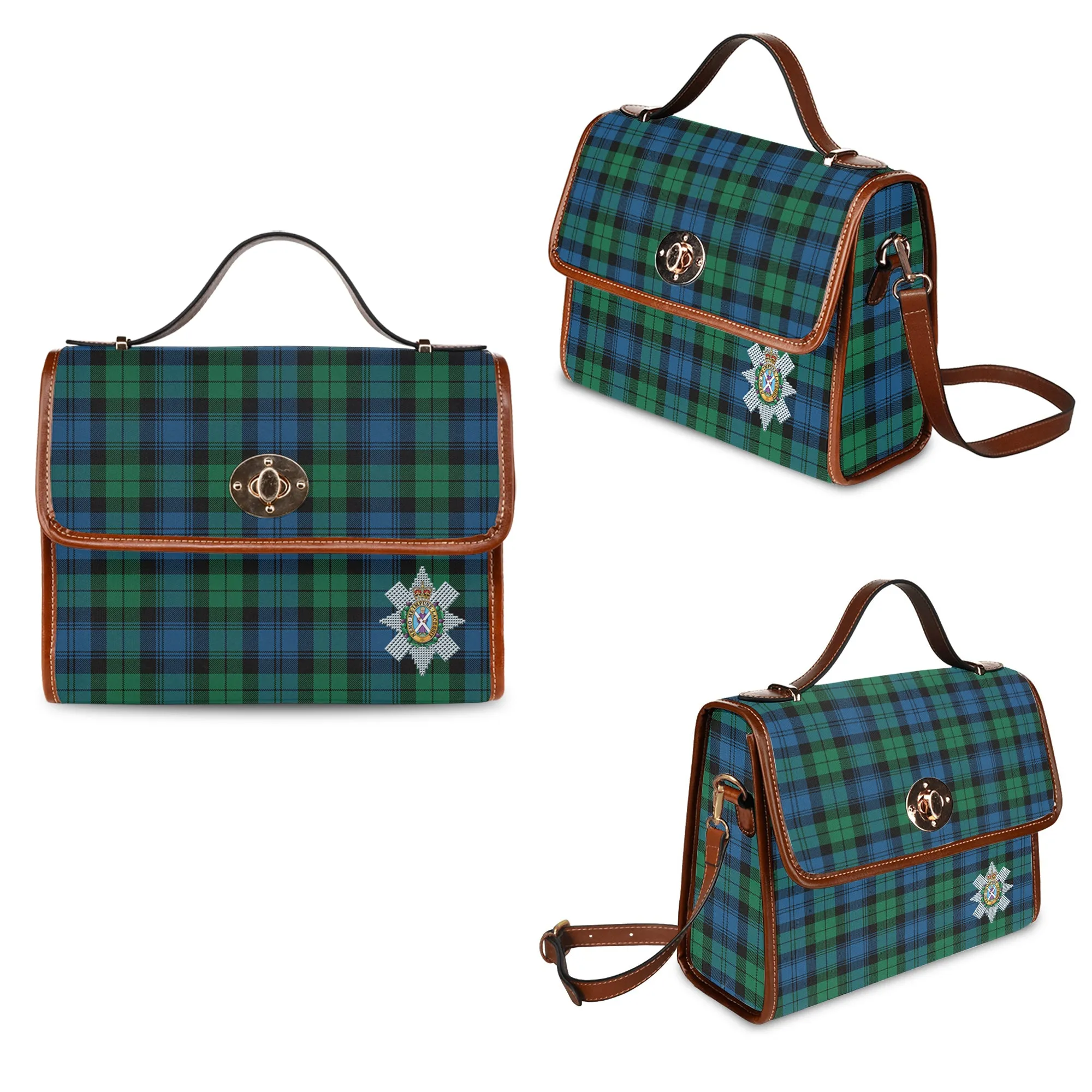 Black Watch Ancient Tartan Waterproof Canvas Bag with Family Crest