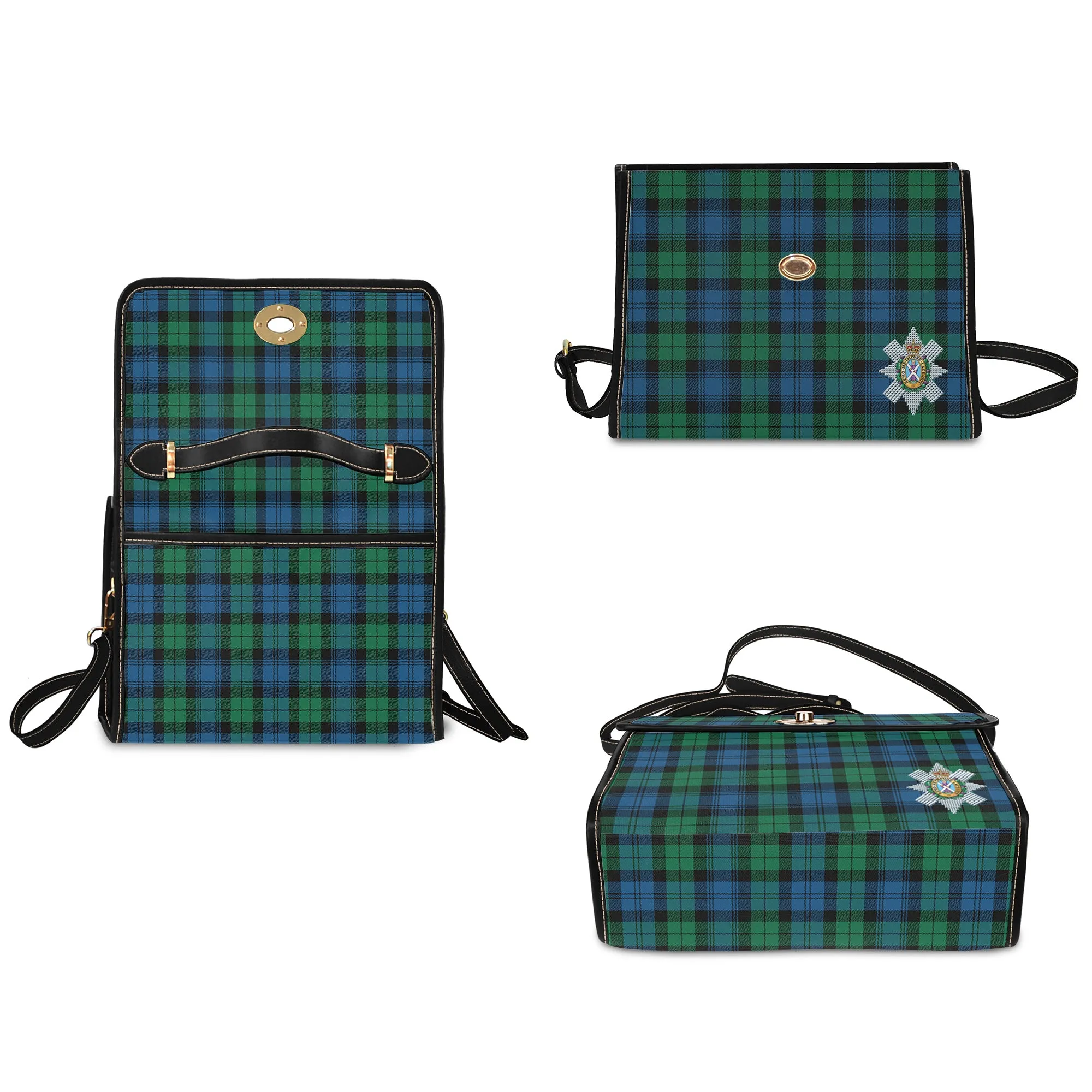 Black Watch Ancient Tartan Waterproof Canvas Bag with Family Crest