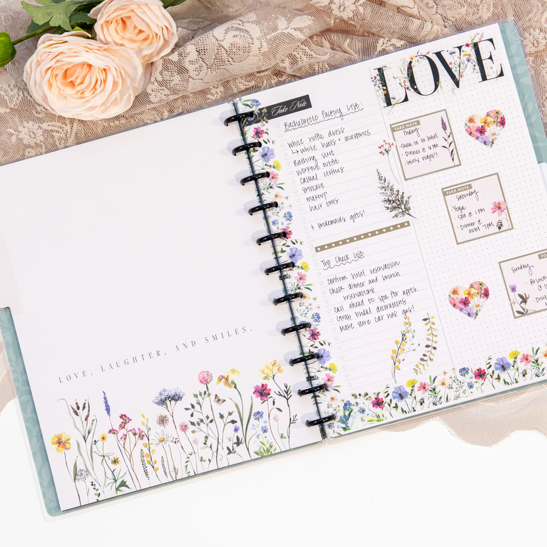 Blooming Romance Wedding - Dot Grid   Checklist Pages Notebook - 60 Sheets