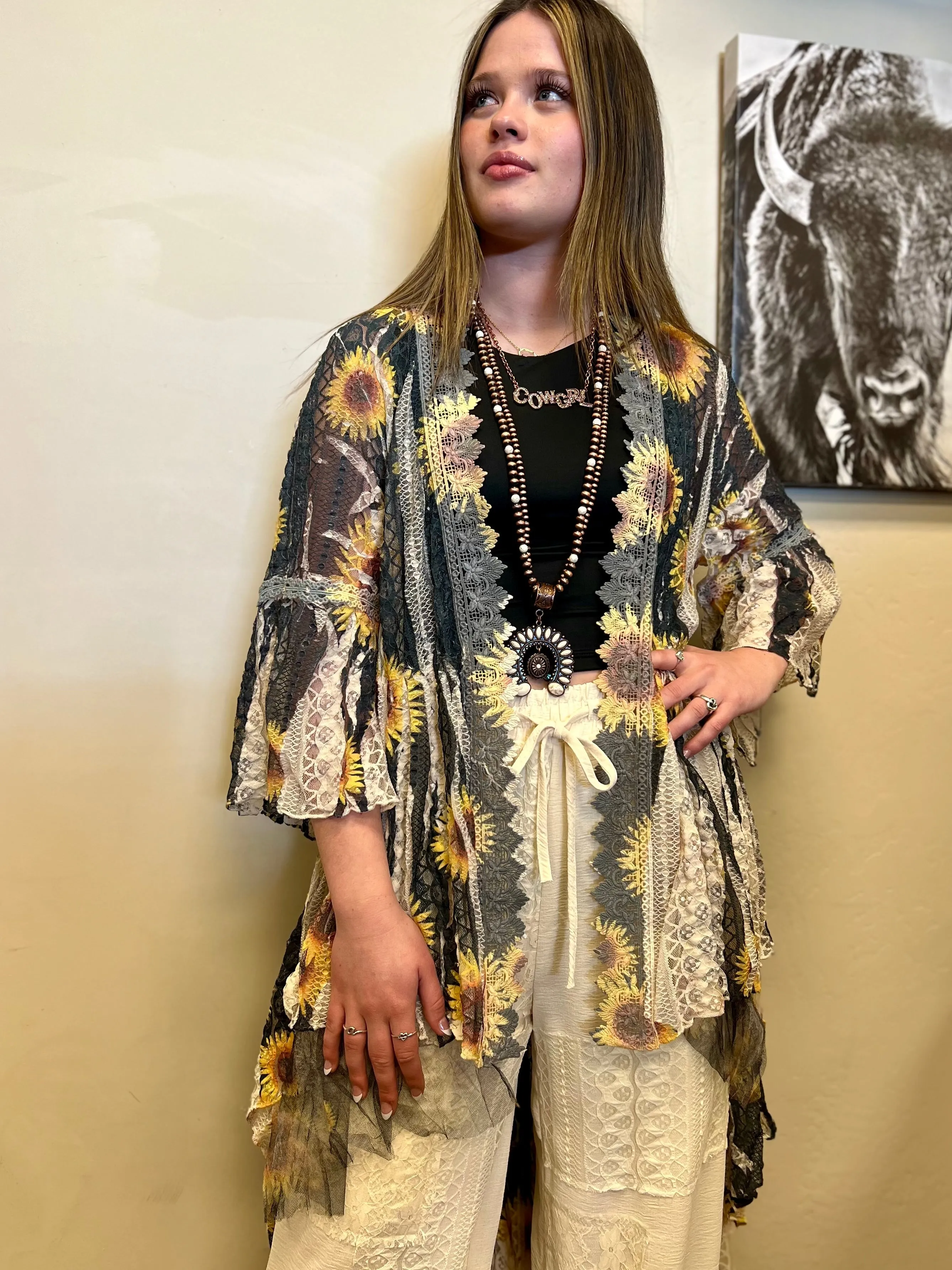 Blowing Sunflower Lace Duster