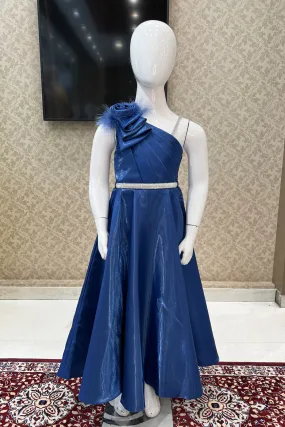 Blue Stone work Long Party Gown for Girls