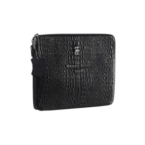 BNJ TABLET LAPTOP SLEEVE BAG BLACK ALLIGATOR EFFECT CALFSKIN