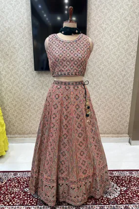 Bottle Green Multicolor Embroidery and Sequins work Lehenga Choli for Girls