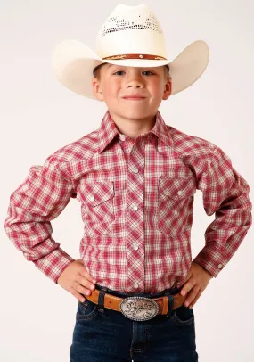 BOYS LONG SLEEVE SNAP RED AND MULTI COLORED SMALL SCALE WESTERN SHIRT