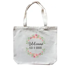 Bridesmaid Floral Sweet Coral Flower Wreath Maid Of Honour Addname Canvas Bag