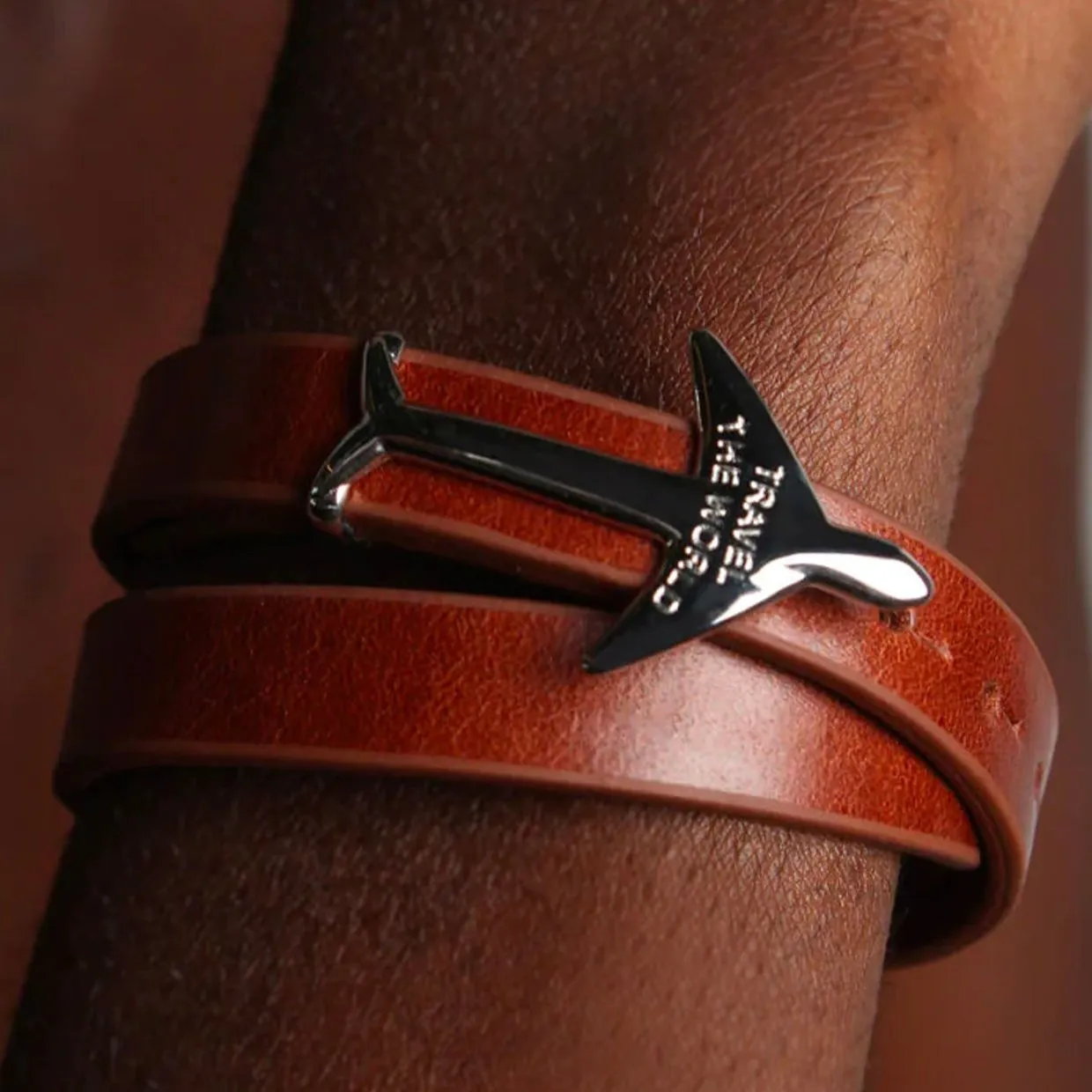 BROWN GOLD Airplane Leather Bracelet