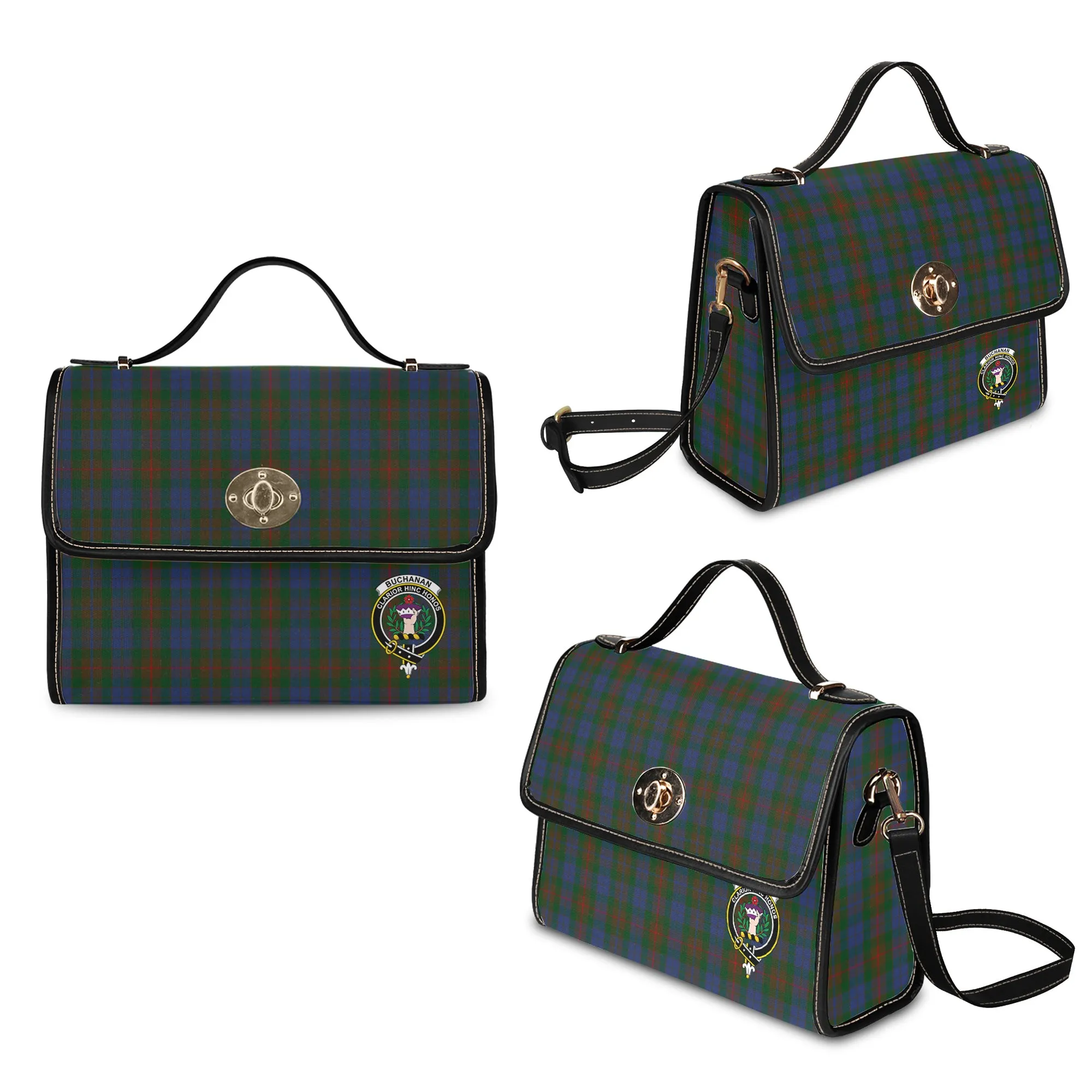 Buchanan Hunting Tartan Waterproof Canvas Bag with Family Crest