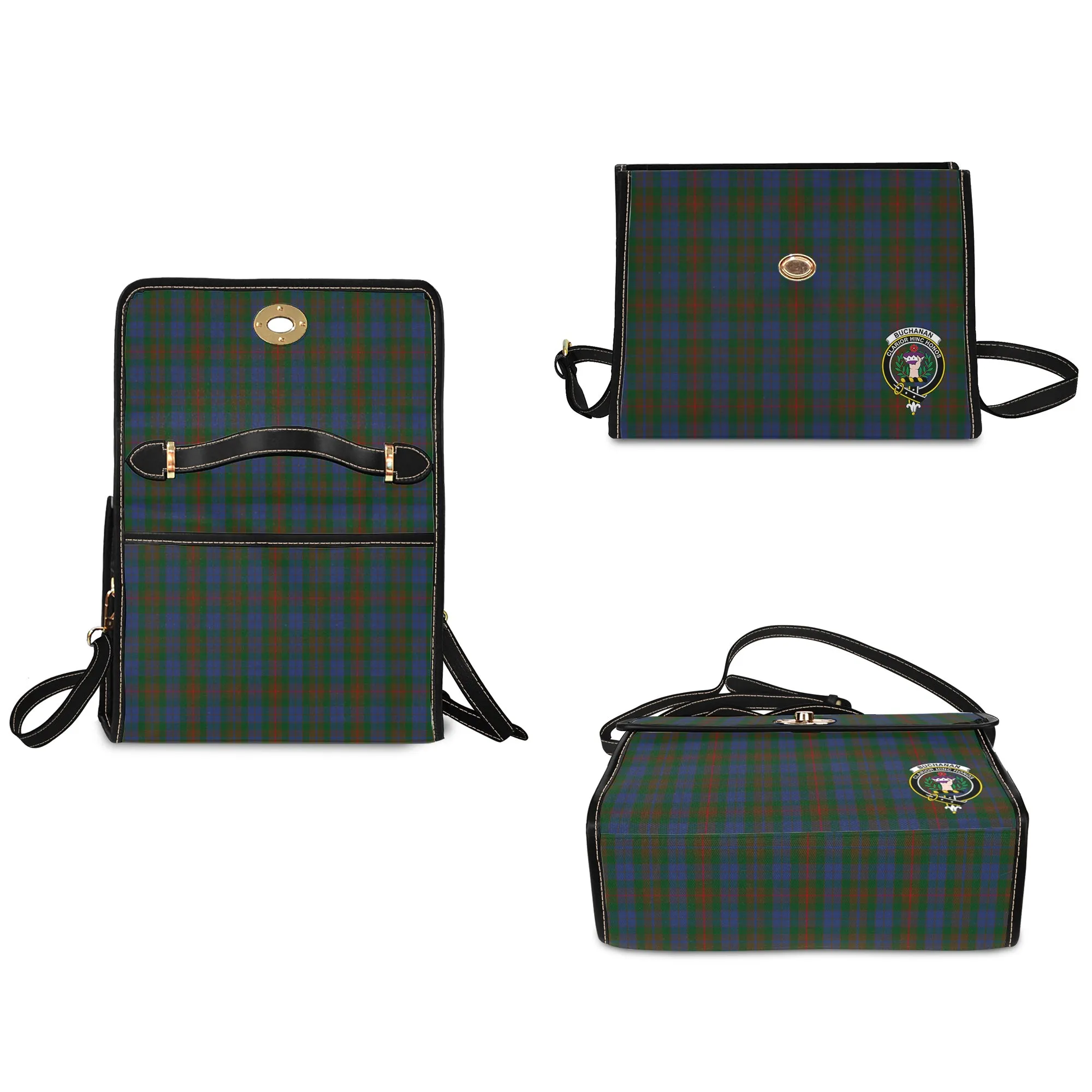 Buchanan Hunting Tartan Waterproof Canvas Bag with Family Crest