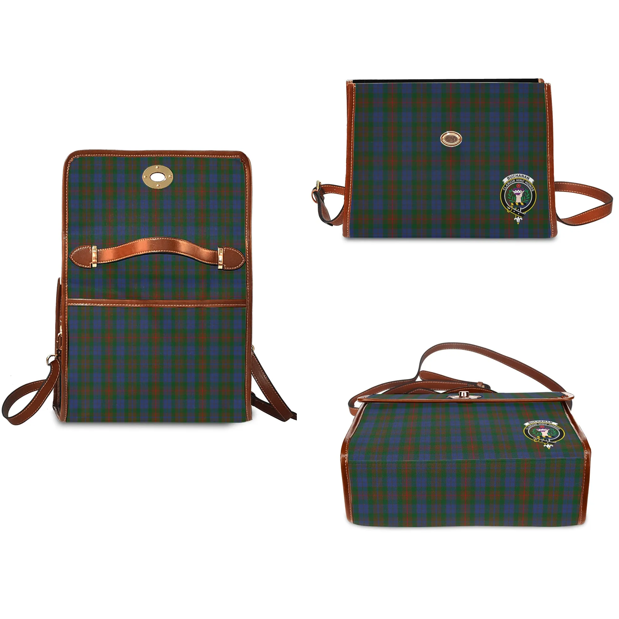 Buchanan Hunting Tartan Waterproof Canvas Bag with Family Crest